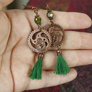 Antiqued Brass-Tone Steampunk Earrings